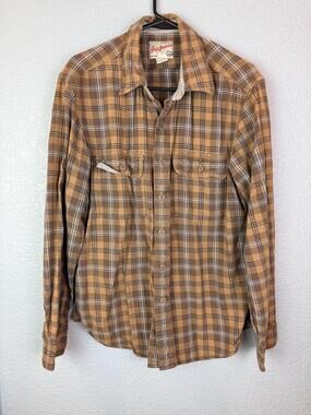 Gap Jeans Shirt Mens Medium Brown Plaid Flannel Button Up Long Sleeve Casual